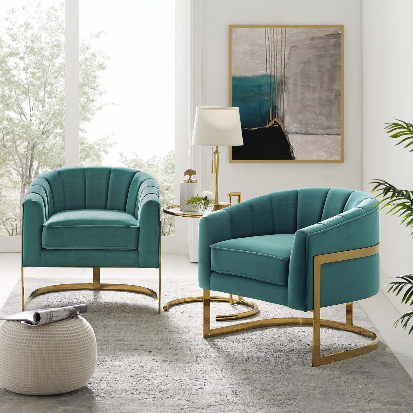 Esteem Accent Armchair Performance Velvet Set of 2, Velvet, Metal Steel, Teal Blue, 20025
