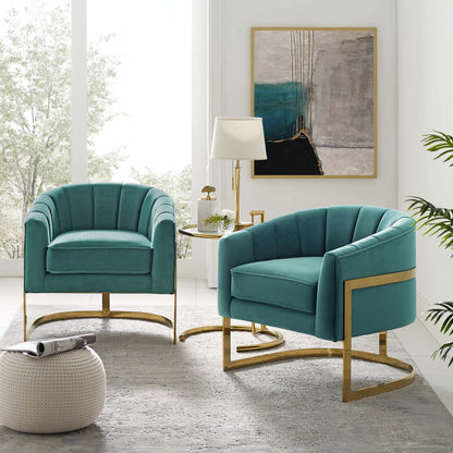 Esteem Accent Armchair Performance Velvet Set of 2, Velvet, Metal Steel, Teal Blue, 20025