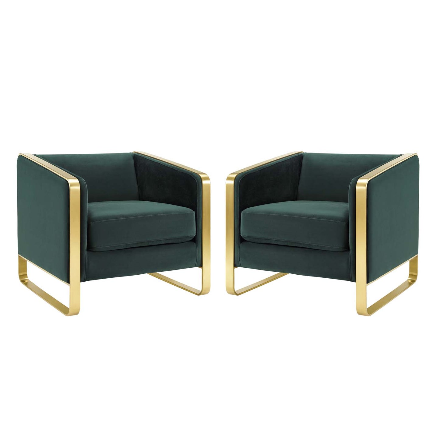 Visualize Armchair Performance Velvet Set of 2, Velvet, Metal Steel, Green, 20026