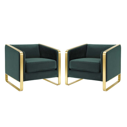 Visualize Armchair Performance Velvet Set of 2, Velvet, Metal Steel, Green, 20026