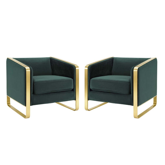 Visualize Armchair Performance Velvet Set of 2, Velvet, Metal Steel, Green, 20026