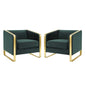 Visualize Armchair Performance Velvet Set of 2, Velvet, Metal Steel, Green, 20026