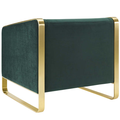 Visualize Armchair Performance Velvet Set of 2, Velvet, Metal Steel, Green, 20026