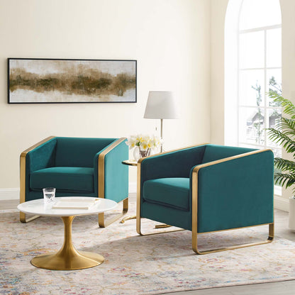 Visualize Armchair Performance Velvet Set of 2, Velvet, Metal Steel, Green, 20026