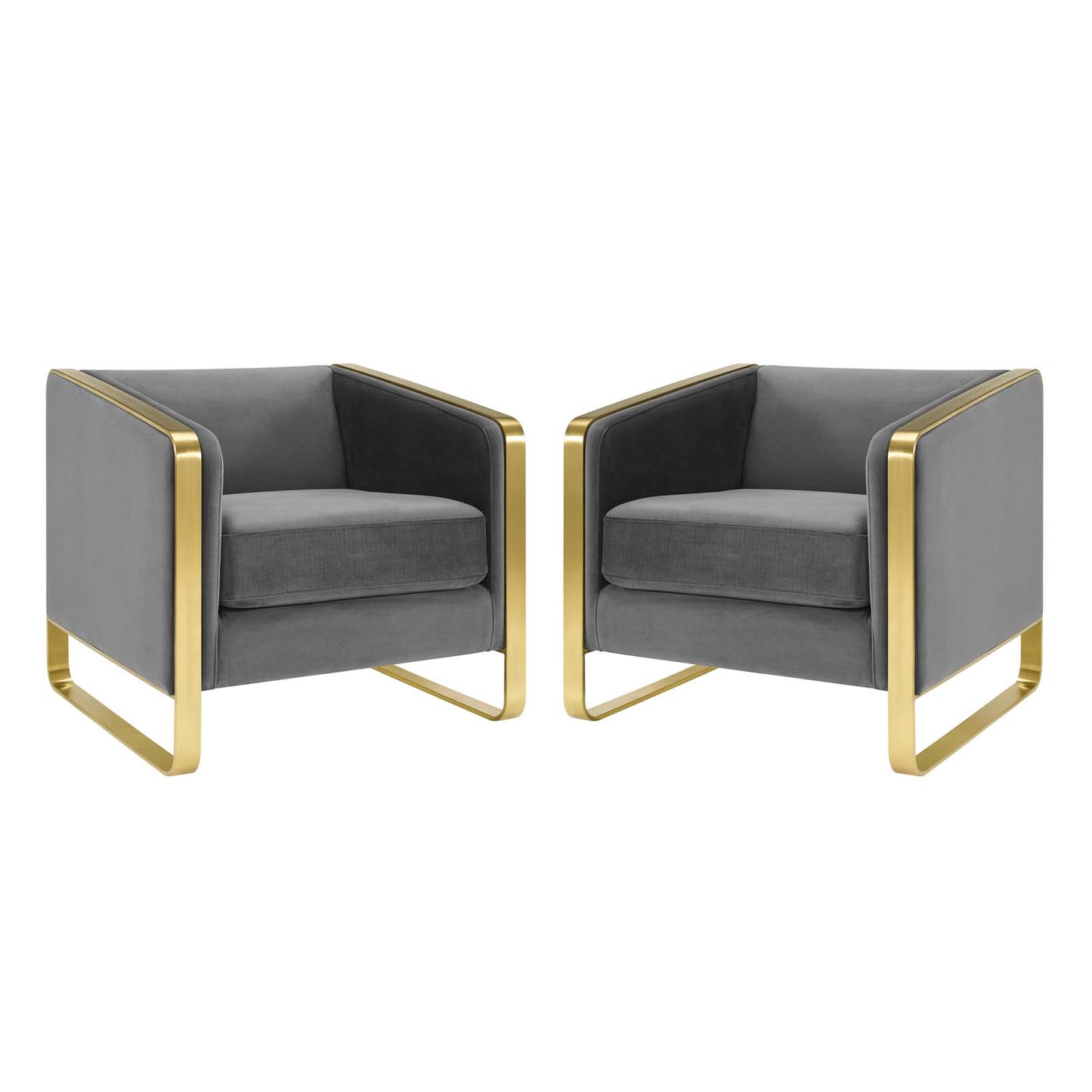 Visualize Armchair Performance Velvet Set of 2, Velvet, Metal Steel, Grey Gray, 20027