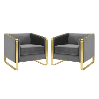 Visualize Armchair Performance Velvet Set of 2, Velvet, Metal Steel, Grey Gray, 20027