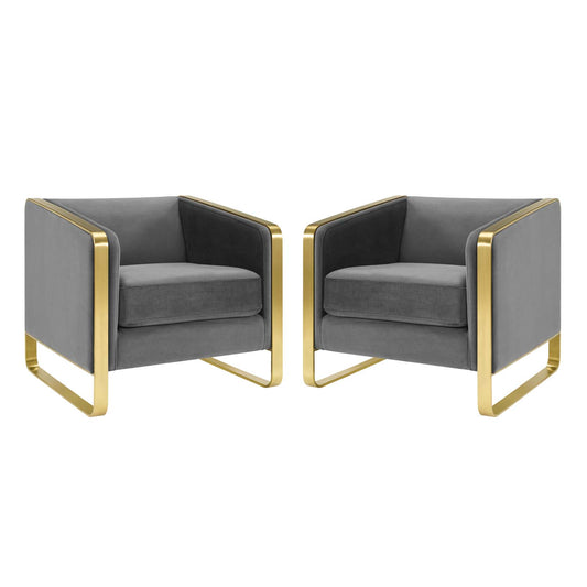 Visualize Armchair Performance Velvet Set of 2, Velvet, Metal Steel, Grey Gray, 20027