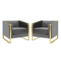 Visualize Armchair Performance Velvet Set of 2, Velvet, Metal Steel, Grey Gray, 20027