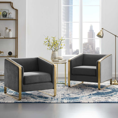 Visualize Armchair Performance Velvet Set of 2, Velvet, Metal Steel, Grey Gray, 20027