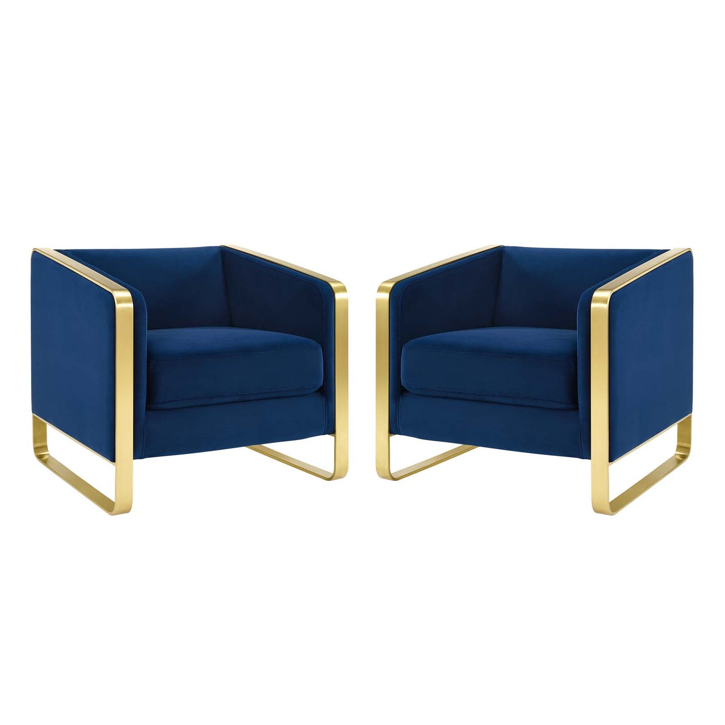Visualize Armchair Performance Velvet Set of 2, Velvet, Metal Steel, Blue Navy, 20028