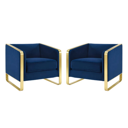 Visualize Armchair Performance Velvet Set of 2, Velvet, Metal Steel, Blue Navy, 20028