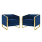 Visualize Armchair Performance Velvet Set of 2, Velvet, Metal Steel, Blue Navy, 20028