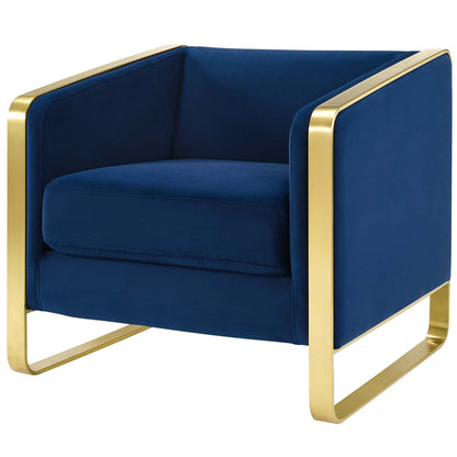 Visualize Armchair Performance Velvet Set of 2, Velvet, Metal Steel, Blue Navy, 20028
