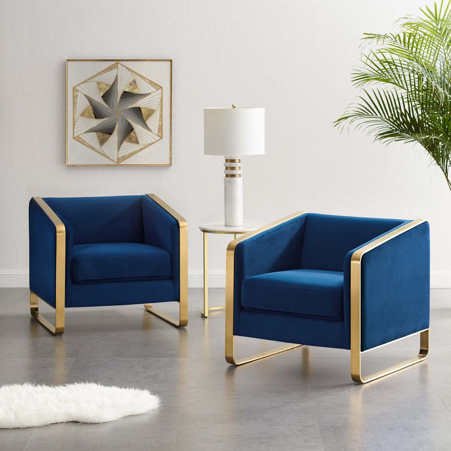 Visualize Armchair Performance Velvet Set of 2, Velvet, Metal Steel, Blue Navy, 20028