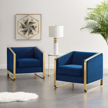 Visualize Armchair Performance Velvet Set of 2, Velvet, Metal Steel, Blue Navy, 20028