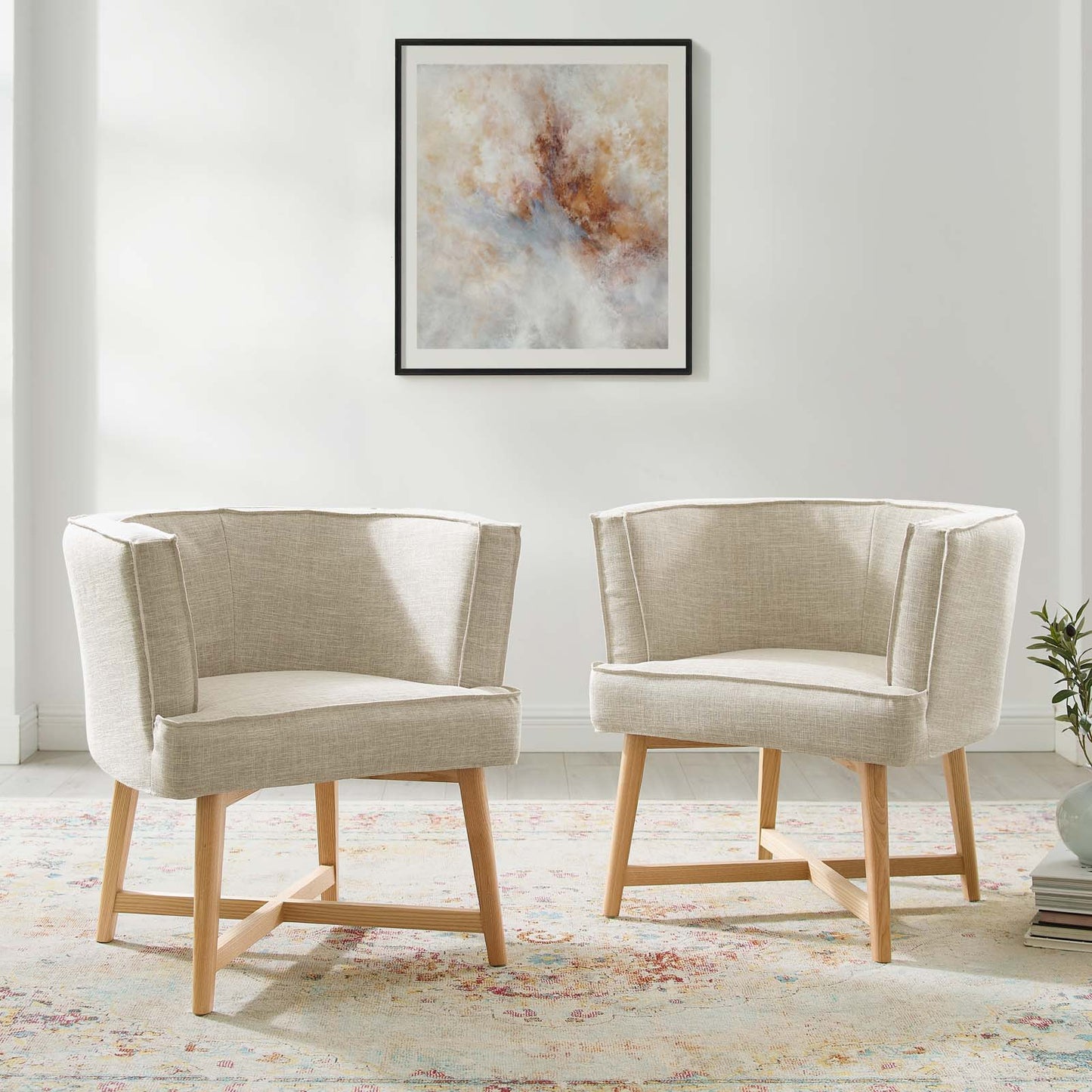 Anders Accent Chair Upholstered Fabric Set of 2, Fabric, Wood, Beige, 20030