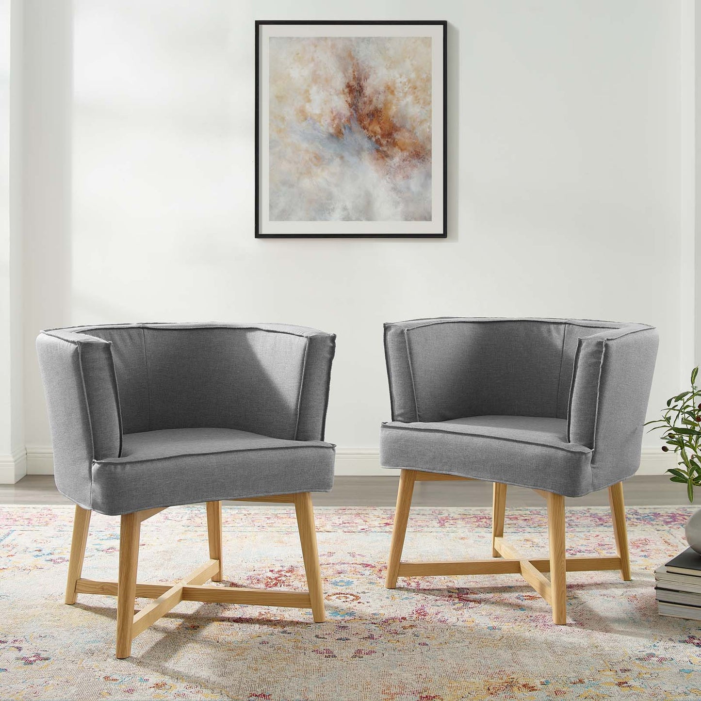 Anders Accent Chair Upholstered Fabric Set of 2, Fabric, Wood, Light Grey Gray, 20032