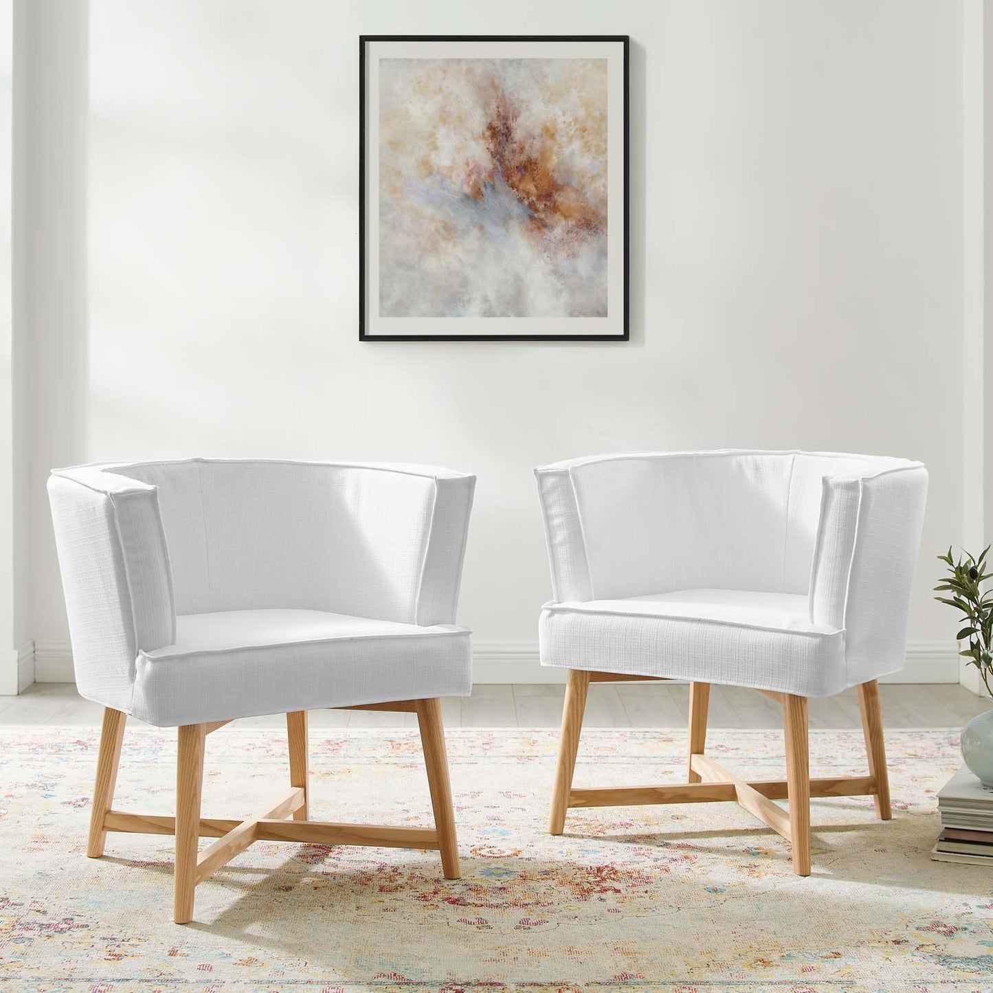 Anders Accent Chair Upholstered Fabric Set of 2, Fabric, Wood, White, 20034