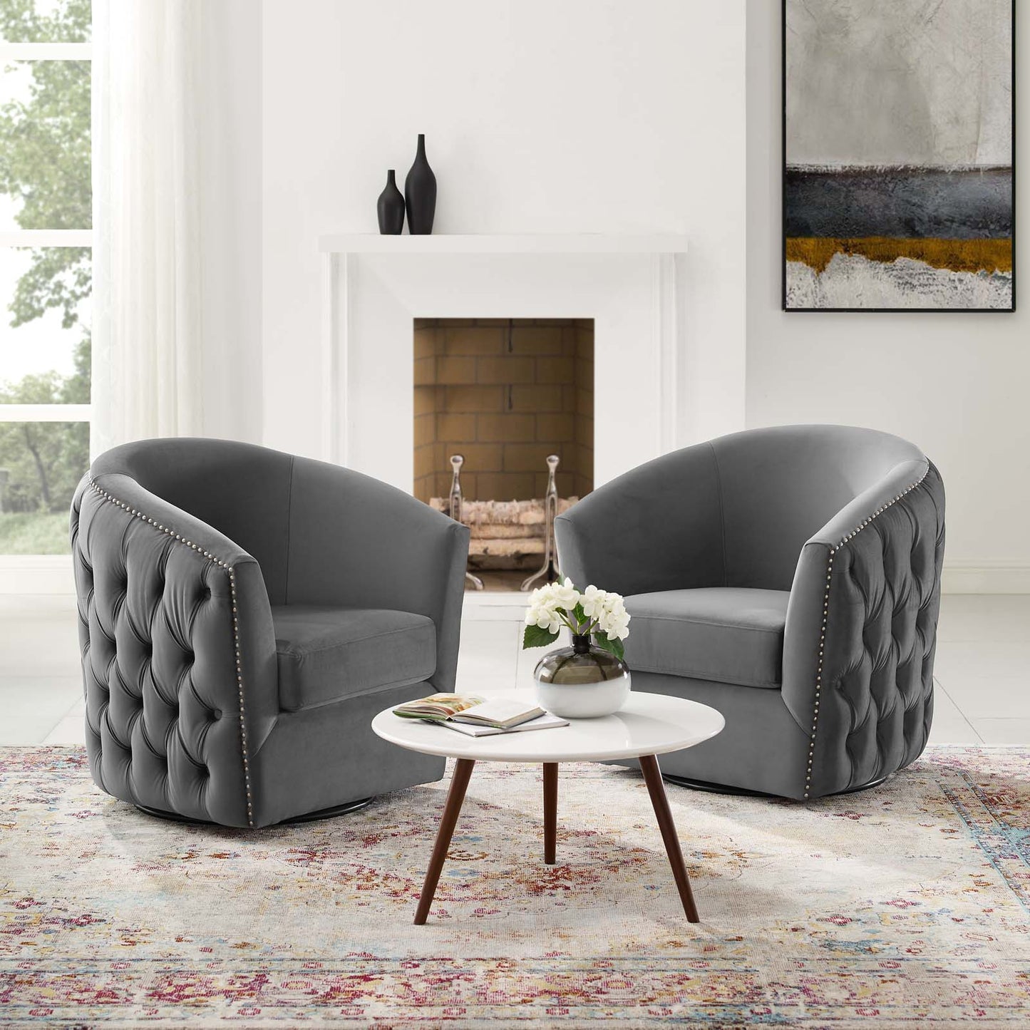 Rogue Armchair Performance Velvet Set of 2, Velvet, Grey Gray, 20035