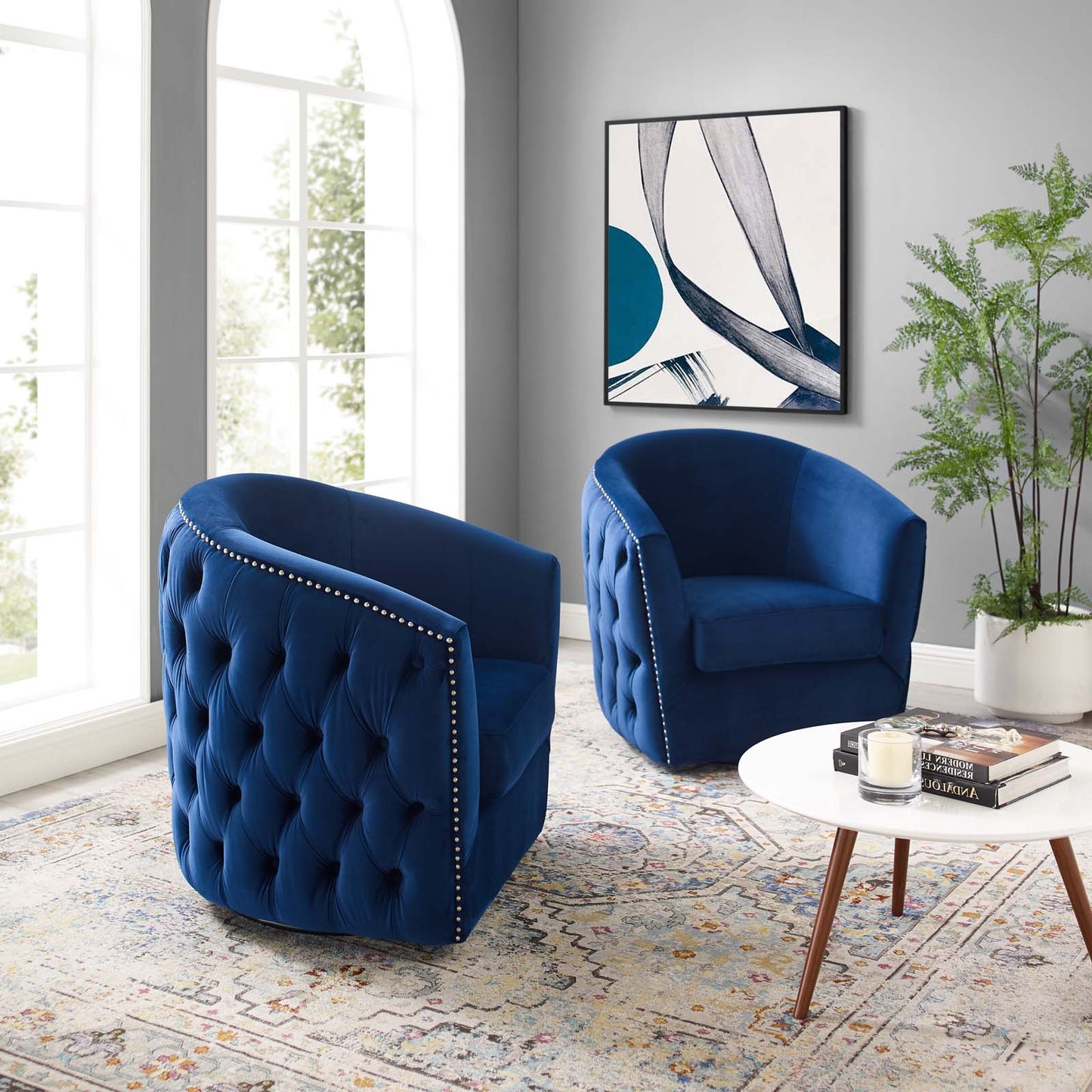 Rogue Armchair Performance Velvet Set of 2, Velvet, Blue Navy, 20036