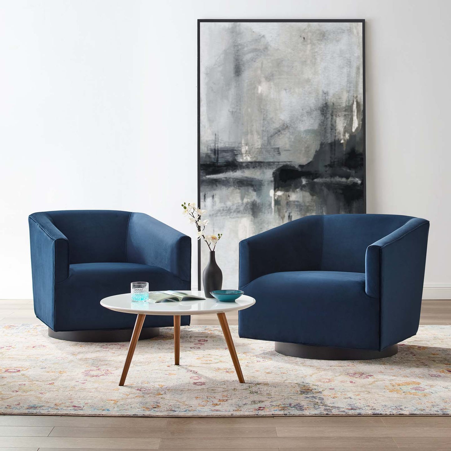 Twist Swivel Chair Performance Velvet Set of 2, Velvet, Dark Blue, 20042