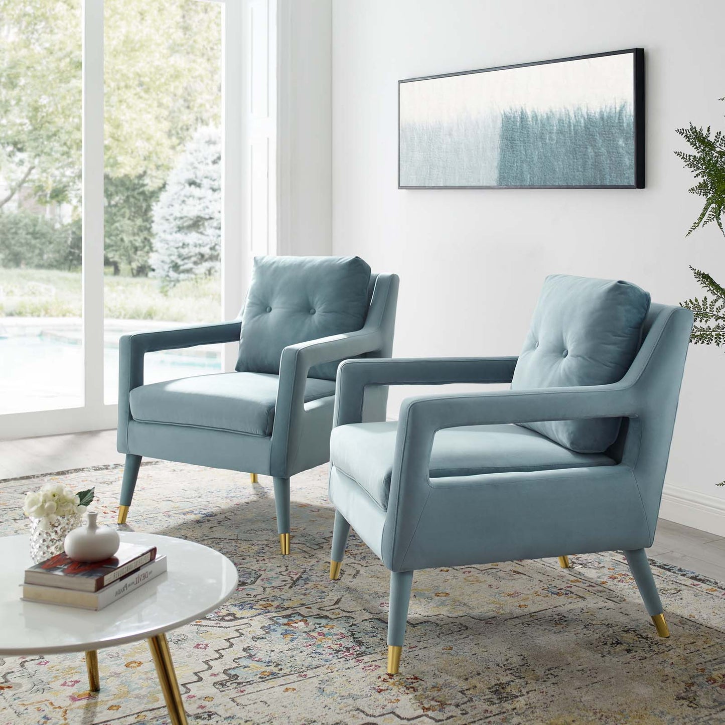 Premise Armchair Performance Velvet Set of 2, Velvet, Light Blue, 20044
