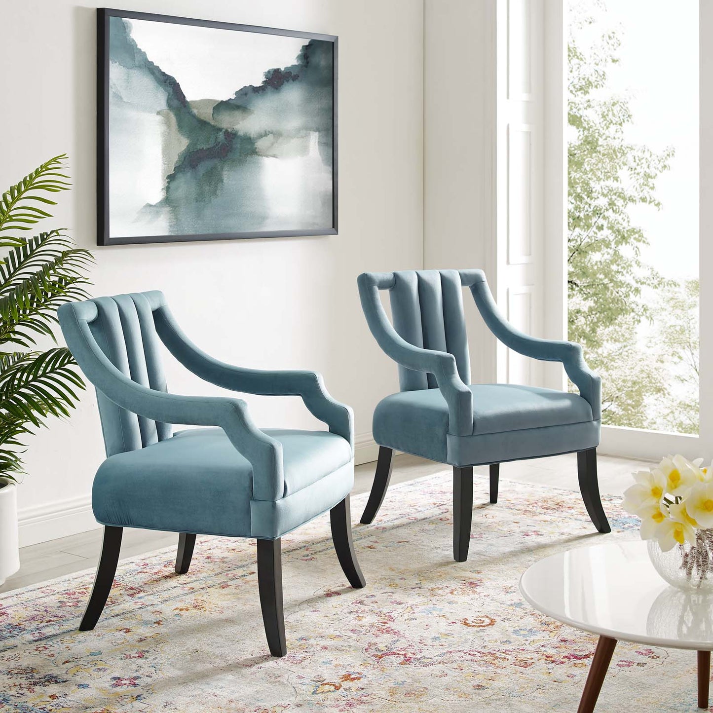 Harken Accent Chair Performance Velvet Set of 2, Velvet, Light Blue, 20048