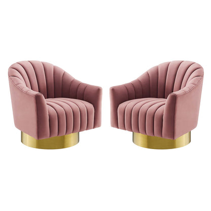 Buoyant Swivel Chair Performance Velvet Set of 2, Velvet, Metal Steel, Pink, 20051