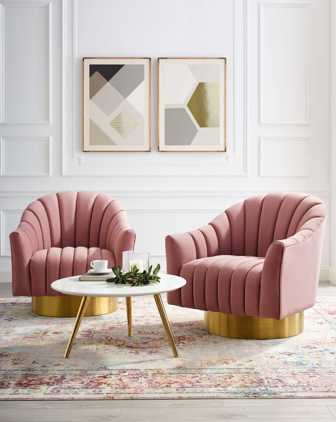 Buoyant Swivel Chair Performance Velvet Set of 2, Velvet, Metal Steel, Pink, 20051