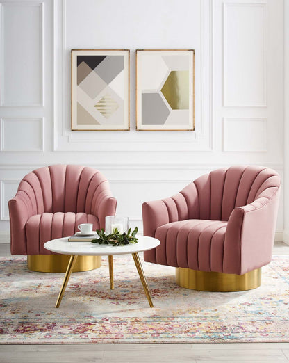 Buoyant Swivel Chair Performance Velvet Set of 2, Velvet, Metal Steel, Pink, 20051