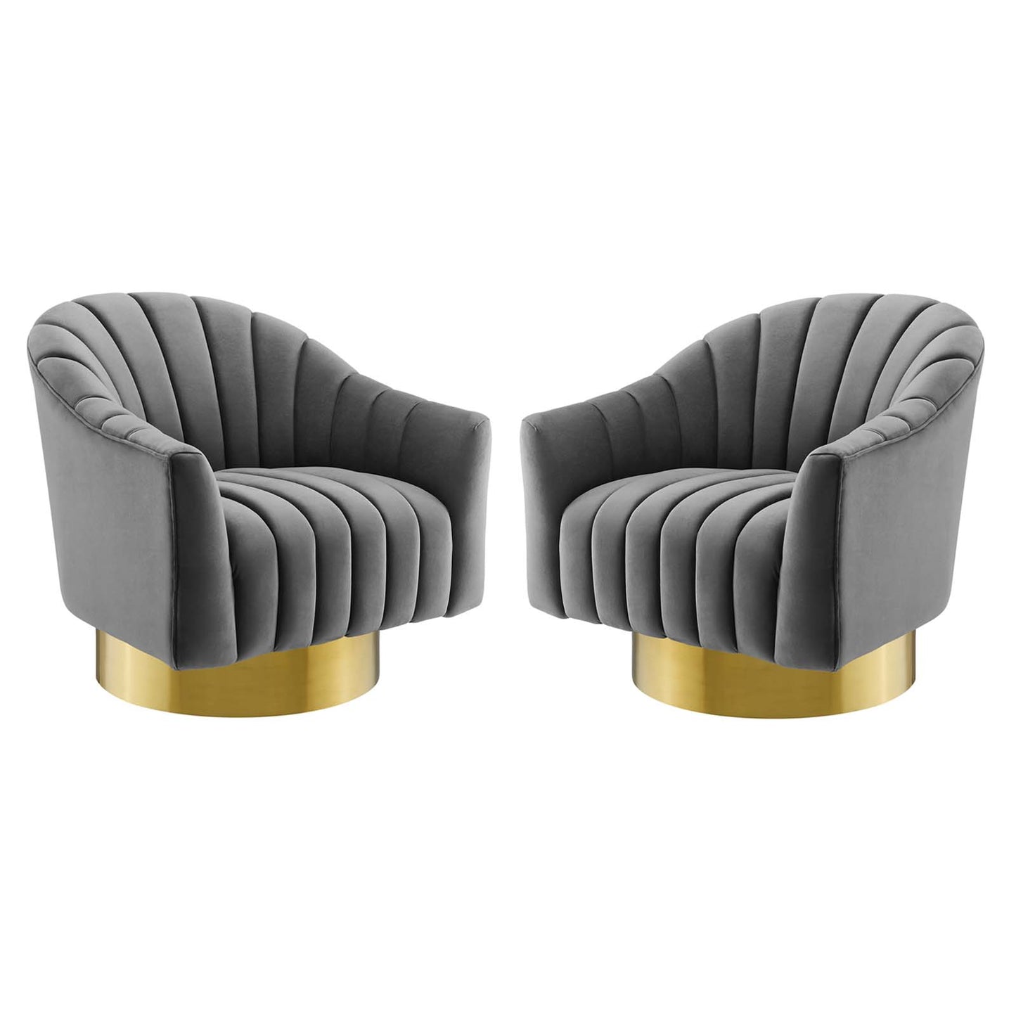 Buoyant Swivel Chair Performance Velvet Set of 2, Velvet, Metal Steel, Grey Gray, 20052