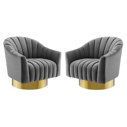 Buoyant Swivel Chair Performance Velvet Set of 2, Velvet, Metal Steel, Grey Gray, 20052