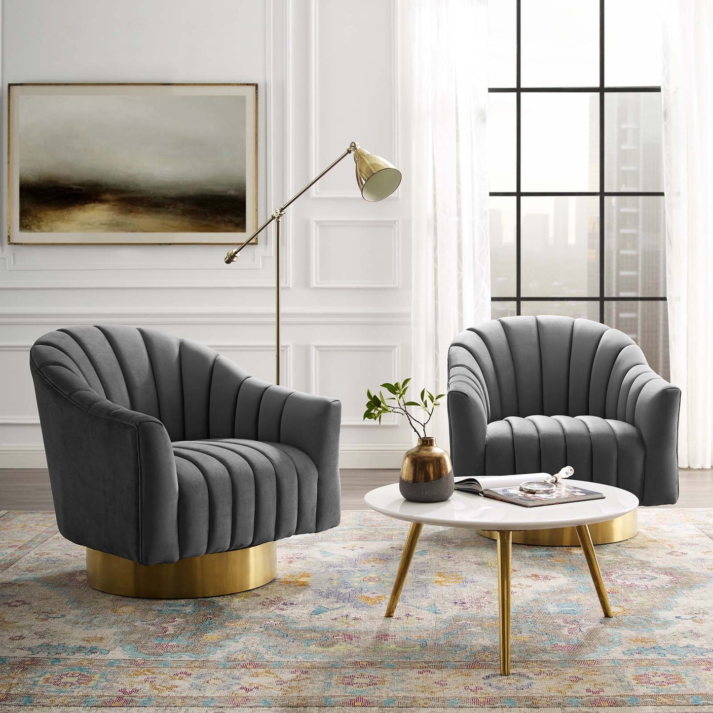 Buoyant Swivel Chair Performance Velvet Set of 2, Velvet, Metal Steel, Grey Gray, 20052