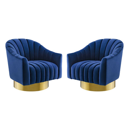 Buoyant Swivel Chair Performance Velvet Set of 2, Velvet, Metal Steel, Blue Navy, 20053