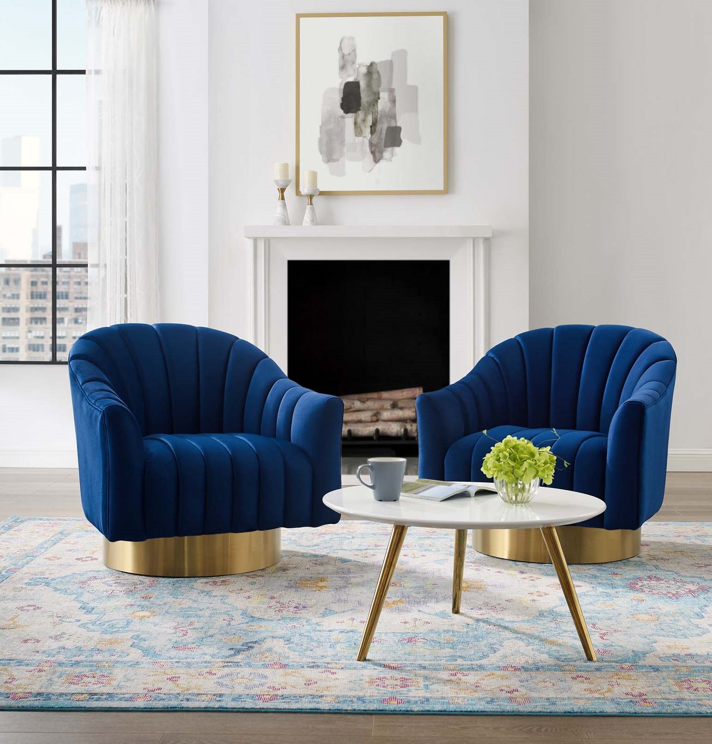 Buoyant Swivel Chair Performance Velvet Set of 2, Velvet, Metal Steel, Blue Navy, 20053