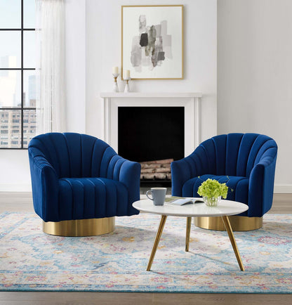 Buoyant Swivel Chair Performance Velvet Set of 2, Velvet, Metal Steel, Blue Navy, 20053