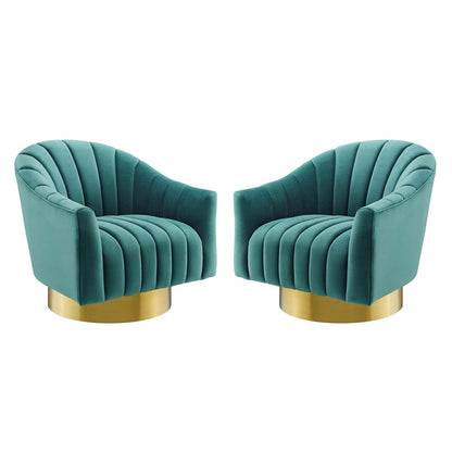 Buoyant Swivel Chair Performance Velvet Set of 2, Velvet, Metal Steel, Teal Blue, 20054