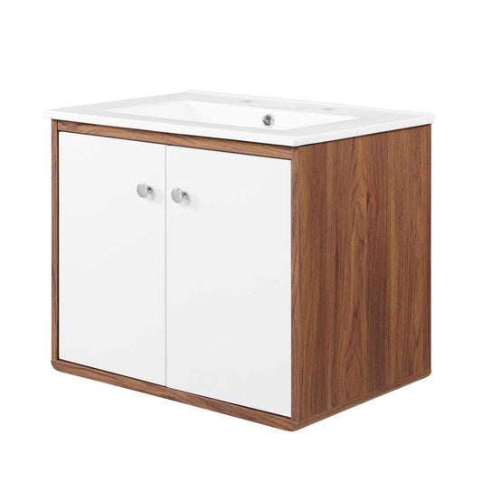 Transmit 24" 	Wall-Mount Bathroom Vanity, Wood, Brown Walnut White, 20055
