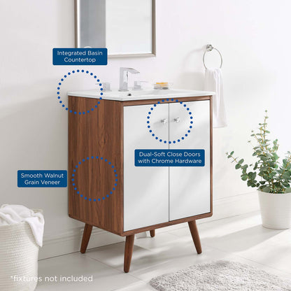Transmit 24" Bathroom Vanity, Wood, Brown Walnut White, 20056