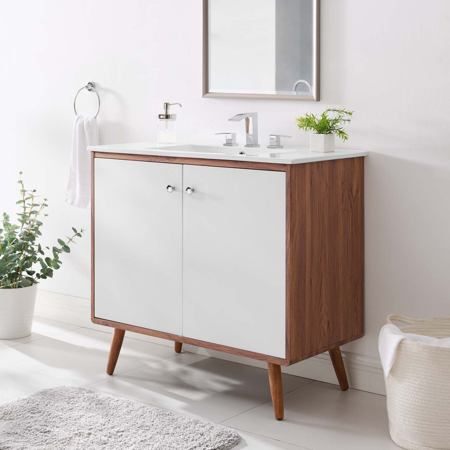 Transmit 36" Bathroom Vanity, Wood, Brown Walnut White, 20059