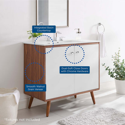 Transmit 36" Bathroom Vanity, Wood, Brown Walnut White, 20059