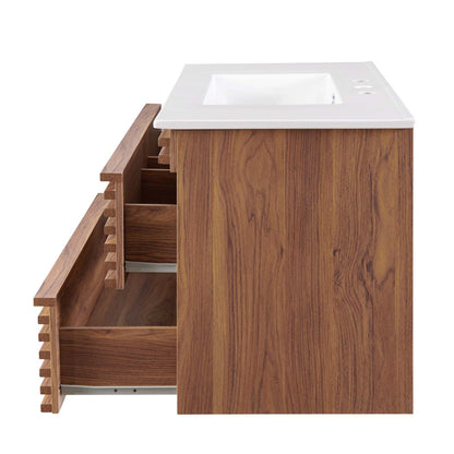 Render 36" Wall-Mount Bathroom Vanity, Wood, Brown Walnut White, 20060