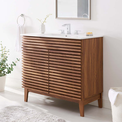 Render 36" Bathroom Vanity, Wood, Brown Walnut White, 20061