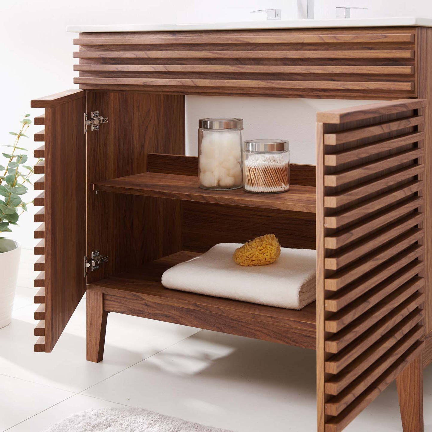Render 36" Bathroom Vanity, Wood, Brown Walnut White, 20061