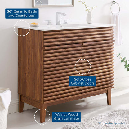 Render 36" Bathroom Vanity, Wood, Brown Walnut White, 20061
