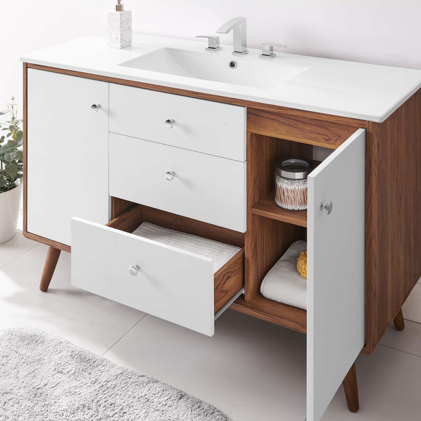Transmit 48" Single Sink Bathroom Vanity, Wood, Brown Walnut White, 20062