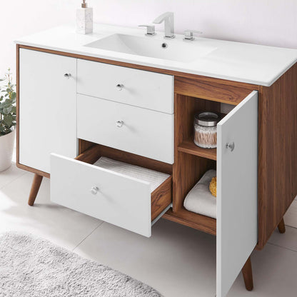 Transmit 48" Single Sink Bathroom Vanity, Wood, Brown Walnut White, 20062