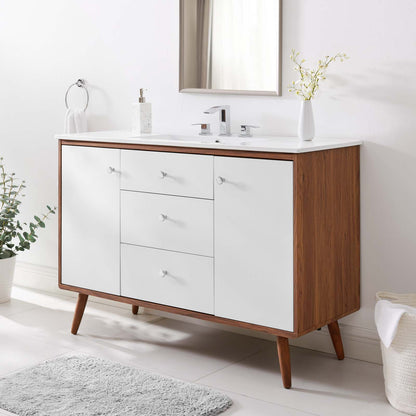 Transmit 48" Single Sink Bathroom Vanity, Wood, Brown Walnut White, 20062
