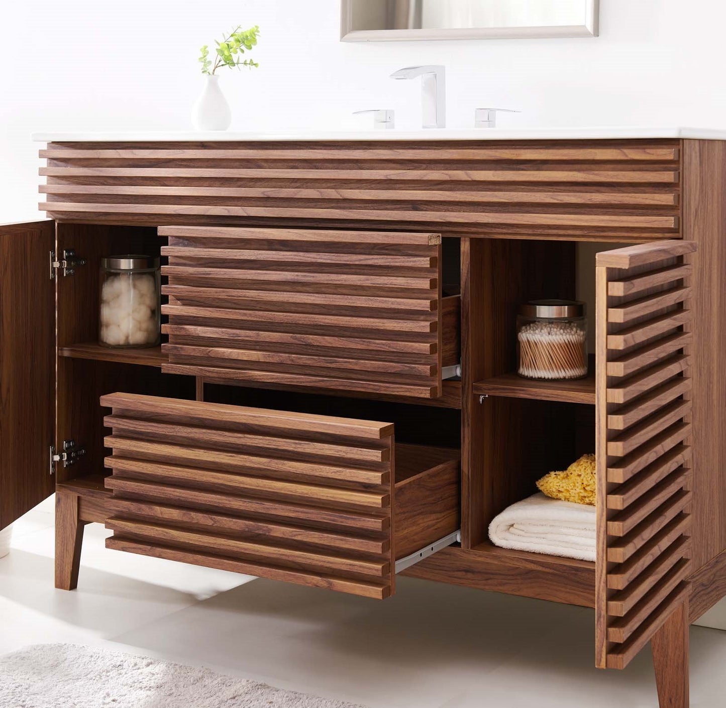 Render 48" Single Sink Bathroom Vanity, Wood, Brown Walnut White, 20063