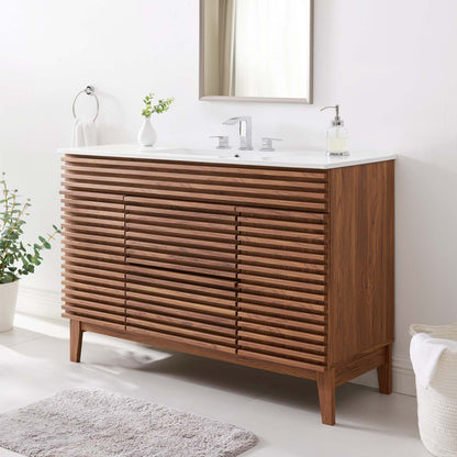 Render 48" Single Sink Bathroom Vanity, Wood, Brown Walnut White, 20063